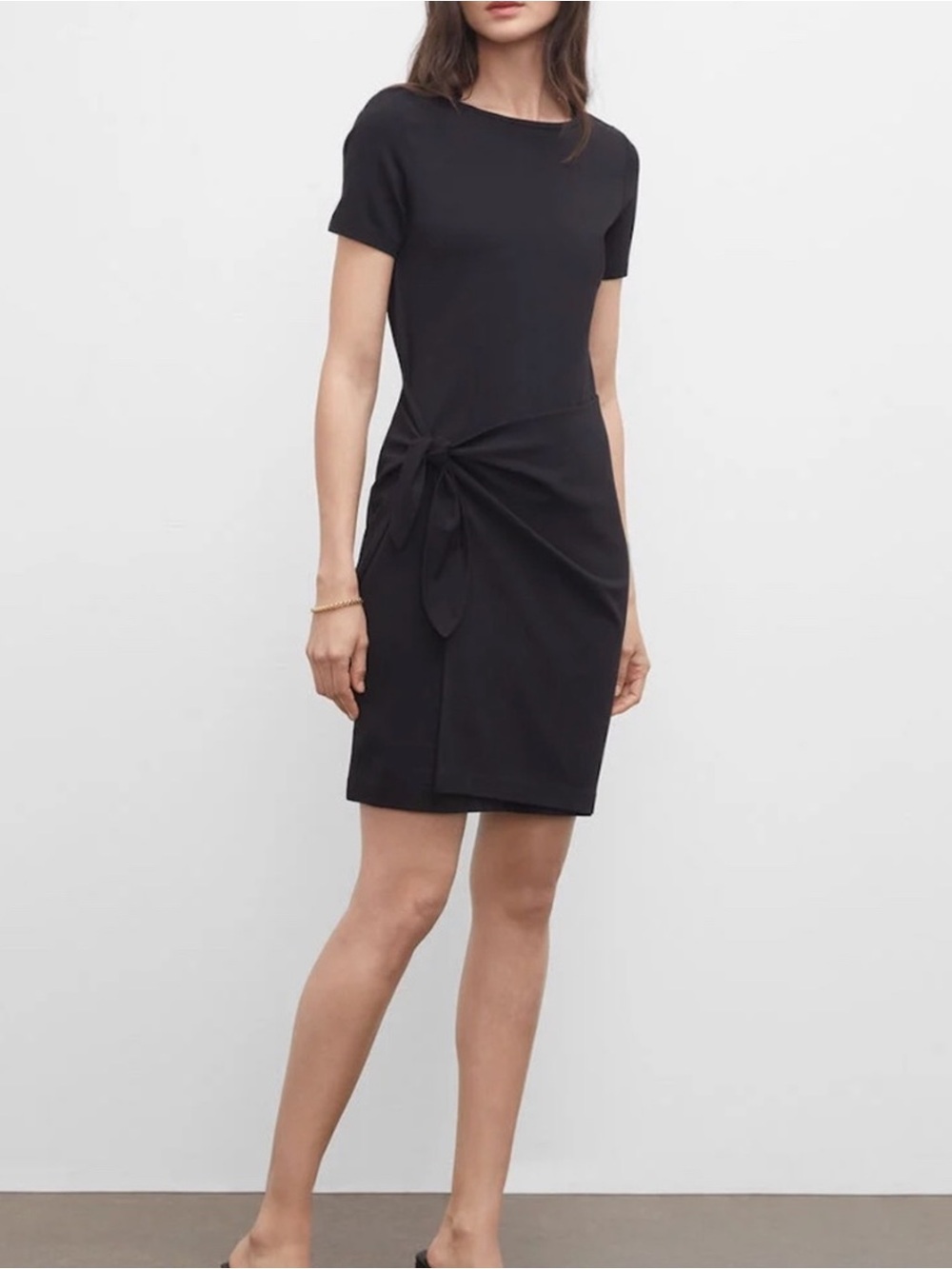 Club Monaco Black Twansia Short Sleeve Tie-Waist Above Knee Mini Dress L
